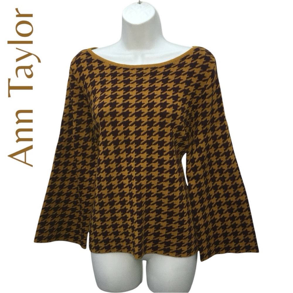 ANN TAYLOR Factory Houndstooth Gold Brown Sweater - Women’s XL